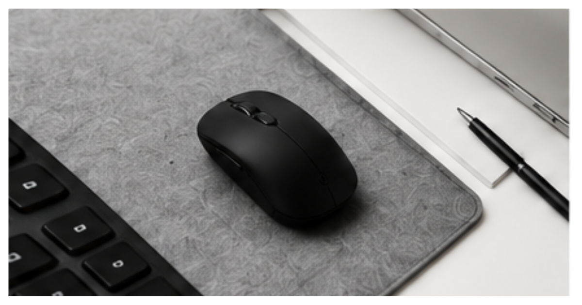 Escritorio minimalista con ratón y monitor